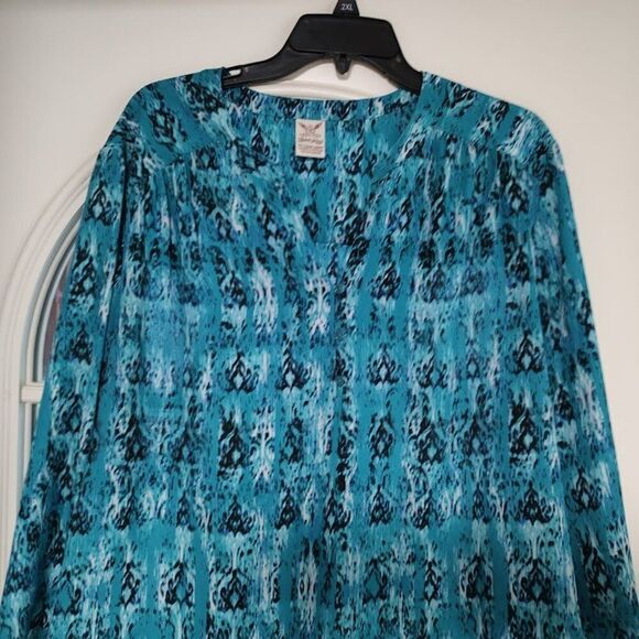 Faded Glory Blue Designed 3/4 Sleeve Blouse Size Women's 3X 22W/24W - Picture 2 of 2